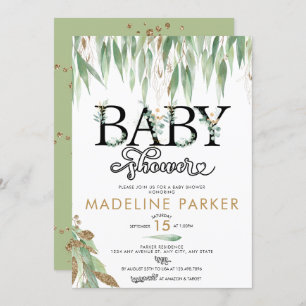 Green & Gold   Gender Neutral Baby Shower Invitation