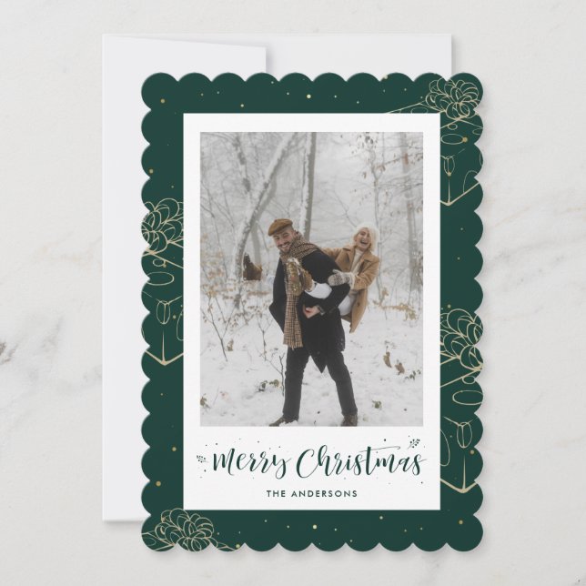 Green Gold Gift Photo Christmas Card (Front)