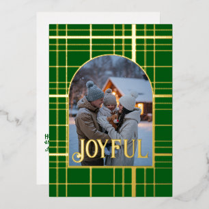 Green & Gold Gingham Christmas Holiday Photo