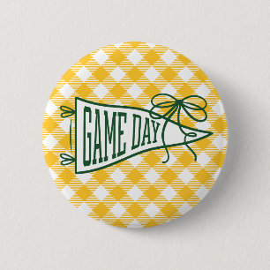 Green & Gold Gingham Game Day Pennant  6 Cm Round Badge