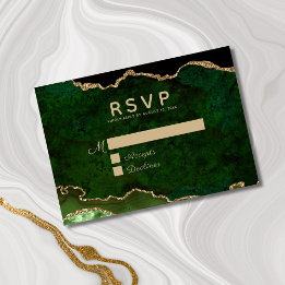 Green Gold Glitter Agate Geode Wedding RSVP Card
