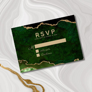 Green Gold Glitter Agate Geode Wedding RSVP Card