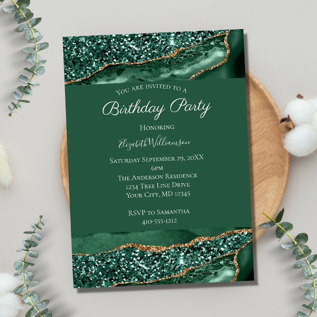 Green Gold Glitter Agate Marble For Her Birthday Invitation (Creator Uploaded)