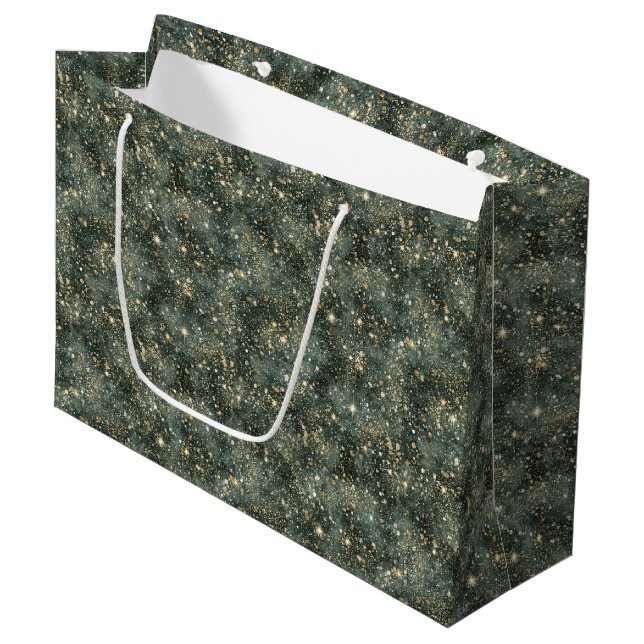 Green Gold Glitter Birthday Large Gift Bag (Front Angled)