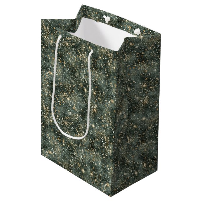 Green Gold Glitter Birthday Medium Gift Bag (Front Angled)