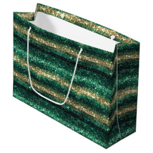 Green Gold Glitter Christmas Large Gift Bag