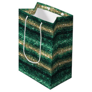 Green Gold Glitter Christmas Medium Gift Bag