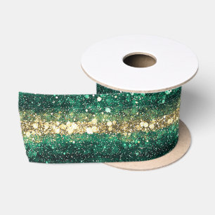 Green Gold Glitter Christmas Satin Ribbon