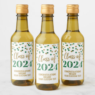 Green Gold Glitter Confetti Graduation Wine Label
