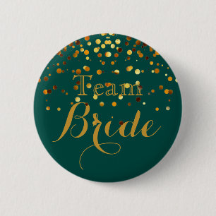 Green Gold Glitter Faux Foil Wedding Team Bride 6 Cm Round Badge