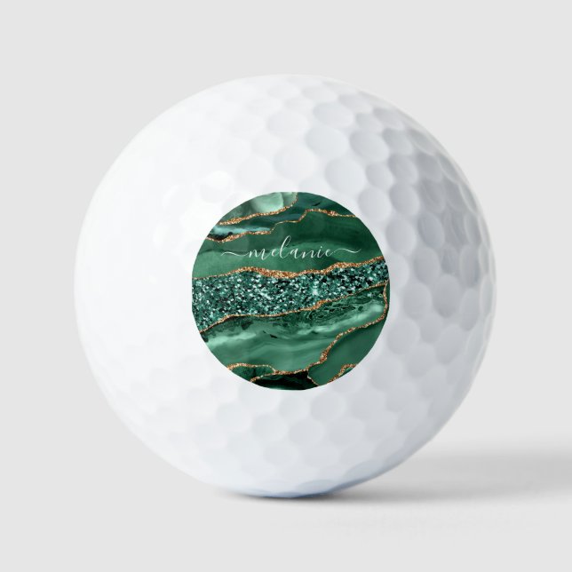 Green Gold Glitter Golf Balls Parsonalized Name (Front)