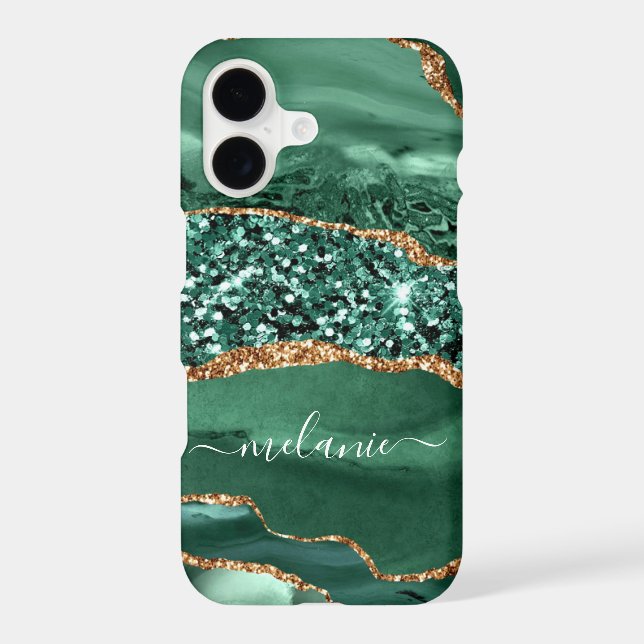 Green Gold Glitter iPhone Case Custom Name (Back)