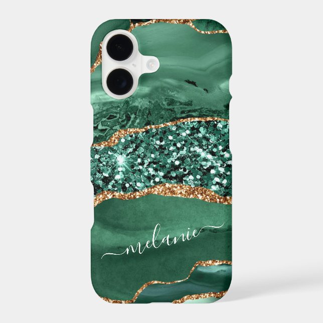 Green Gold Glitter iPhone Case Personalised Name (Back)