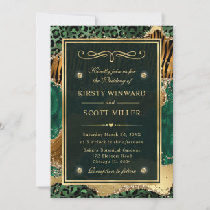 Green Gold Glitter Jungle Agate Wedding Invitation