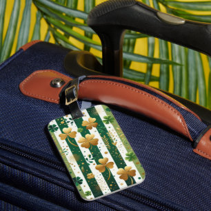 GREEN & GOLD GLITTER LOOK IRISH SHAMROCKS LUGGAGE TAG