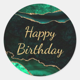 Green & Gold Glitter Marble Agate Birthday Classic Round Sticker