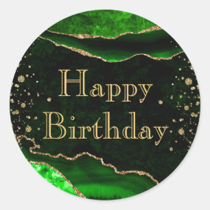 Green & Gold Glitter Marble Agate Birthday  Classic Round Sticker