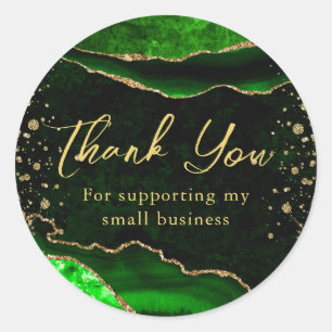 Green & Gold Glitter Marble Agate Small Business Classic Round Sticker