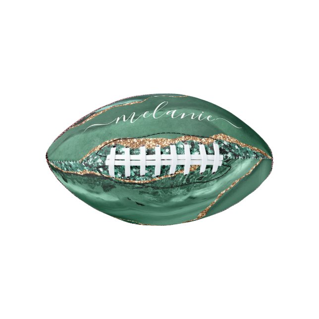 Green Gold Glitter Marble Custom Name Football (Front)