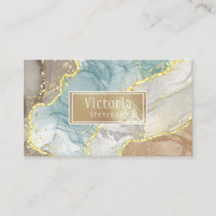 Green Gold Glitter Marble Geode Name Agate Busines Business Card