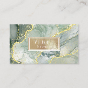 Green Gold Glitter Marble Geode Name Agate Business Card