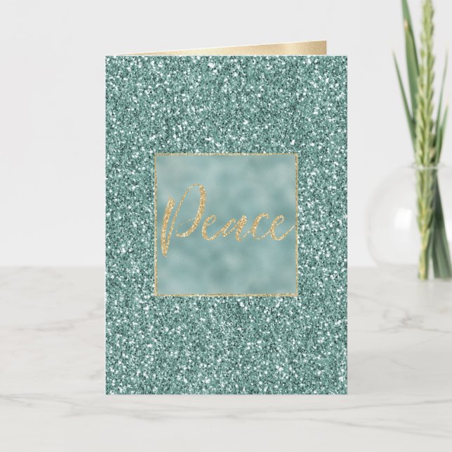 Green Gold Glitter Peace    Card (Front)