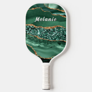 Green Gold Glitter Pickleball Paddles Personalized