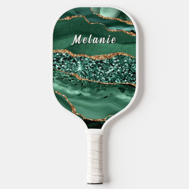 Green Gold Glitter Pickleball Paddles Personalized (Front)