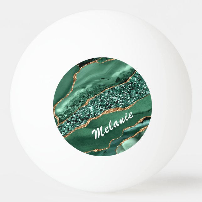 Green Gold Glitter Ping Pong Ball with Custom Name (Front)
