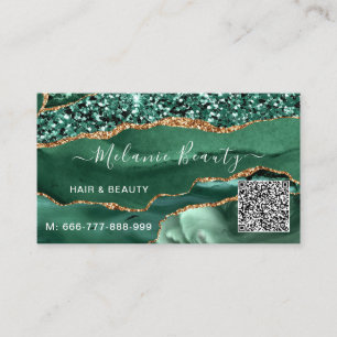 Green Gold Glitter QR Code Business Card Template
