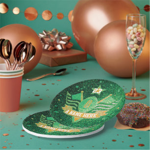 Green & Gold Glitter School Football Team Sports Paper Plate
