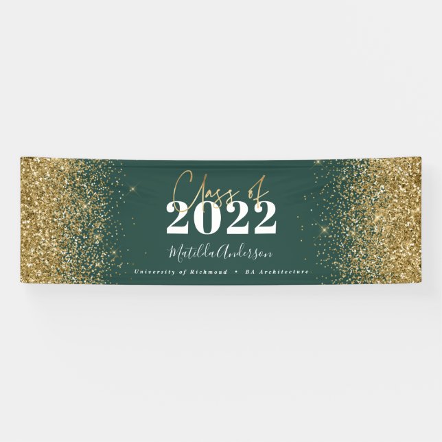 green gold glitter script class of graduation banner (Horizontal)