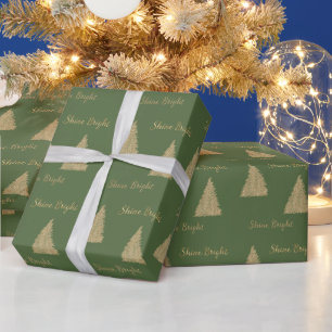 Green Gold Glitter Shine Christmas Trees         Wrapping Paper