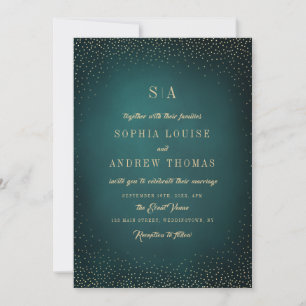 Green Gold Glitter Sophisticated Monogram wedding Invitation