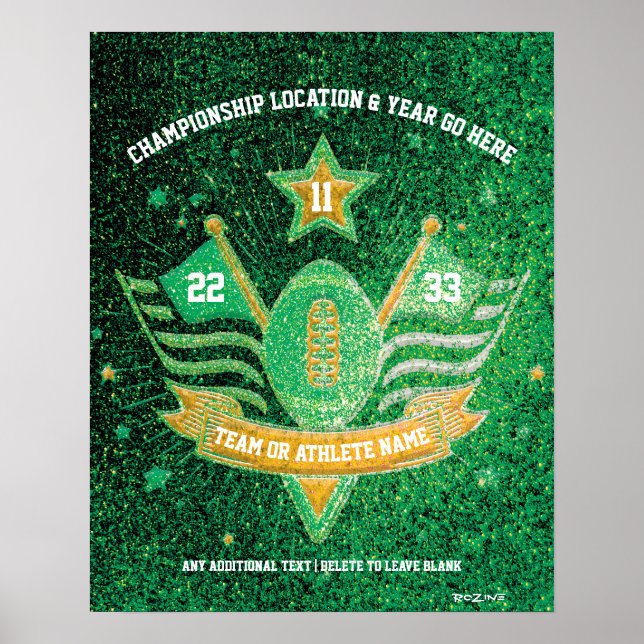 Green + Gold Glitter Sports Football Championship Poster (Front)