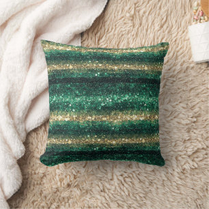 Green Gold Glitter Stripes Cushion