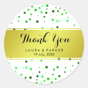 Green Gold Glitter Thank You Wedding Confetti Classic Round Sticker