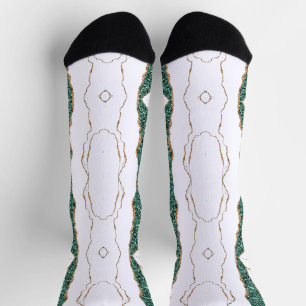 Green Gold Glitter White Socks