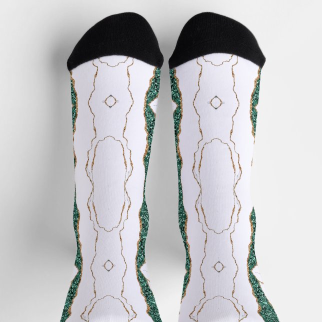 Green Gold Glitter White Socks (Top)