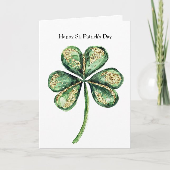 Green Gold Glitz Shamrock St. Patrick's Day Card (Front)