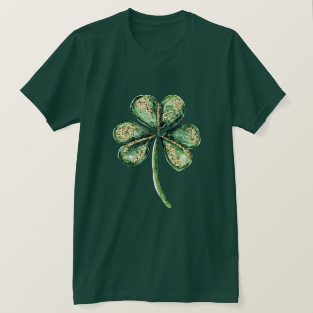 Green Gold Glitz Shamrock   T-Shirt (Design Front)