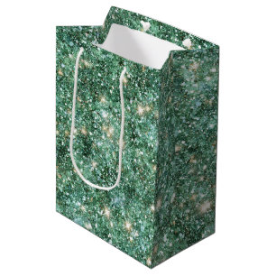 Green Gold Glitzy Glitter Birthday Medium Gift Bag
