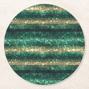 Green Gold Glitzy Glitter St. Patrick's Day   Round Paper Coaster