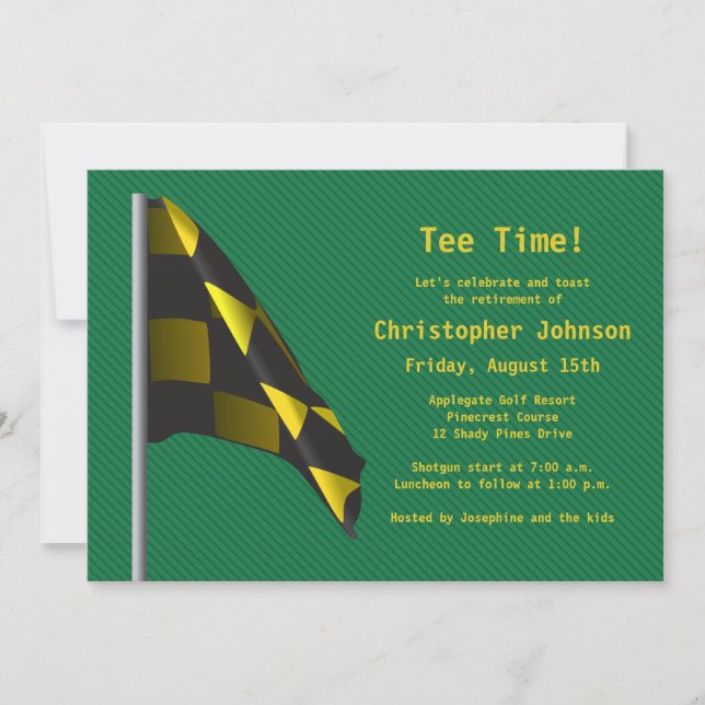 Green Gold Golf Flag Retirement Party Invitation (Front)