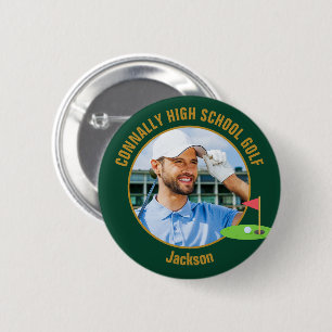 Green Gold Golfer Photo High School Golf Team 6 Cm Round Badge