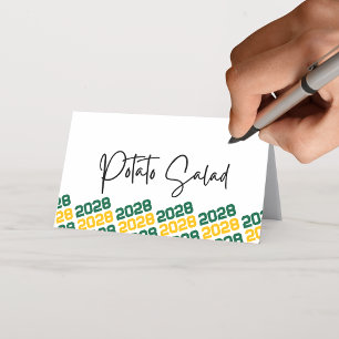 Green & Gold Grad Class Year Folding Food or Place Card