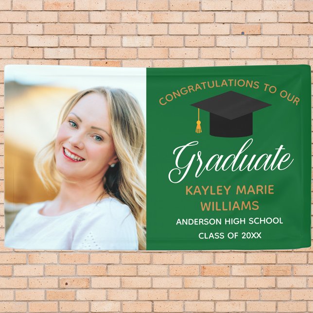 Green Gold Graduate Senior Photo Graduation Party Banner (Creator Uploaded)