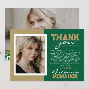 Green & Gold Graduation 2 Photo Thank You Card