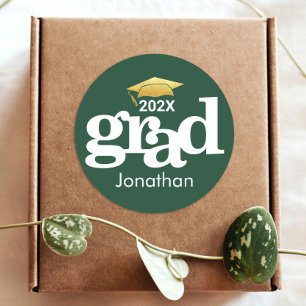 Green Gold Graduation Bold Typography Modern Classic Round Sticker