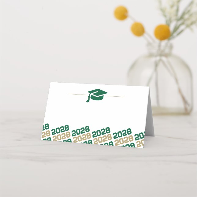 Green & Gold Graduation Cap Folding Label, Food or Place Card (Back)